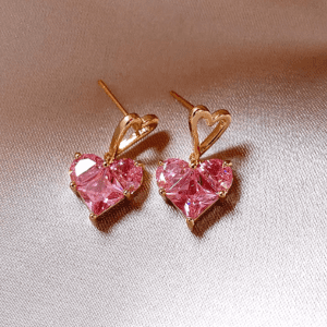 Pendientes de Zirconia en Forma de Corazón Rosa