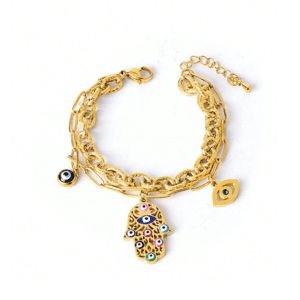 Pulsera con Dije de Mano de Fátima y Ojo Turco